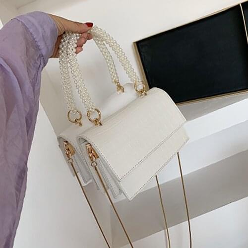 Fashion ladies PU leather messenger bag 2020 pearl color handle solid color shoulder bag elegant female travel handbag