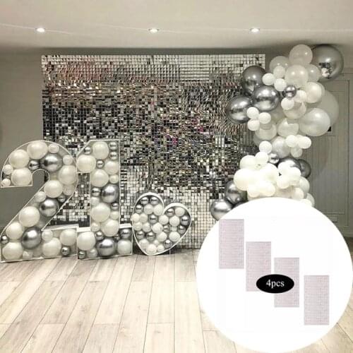 Wedding Decoration 4pcs Wedding Party Backdrop Mirror Square Foil Tinsel Curtain Birthday Bachelorette Party Backdrop Wall Decor