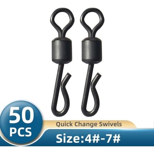 TIANNSII 50pcs Q-Shaped Rolling Fishing Quick Change Swivels Snap Connector for Carp Fishing Terminal Tackle Pesca