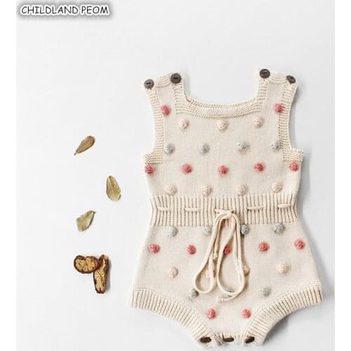 Knitted Baby Clothes 2019 Newborn Baby Rompers Handmade Pompom Baby Girl Romper 100% Cotton Infant Baby Boys Jumpsuit Overalls