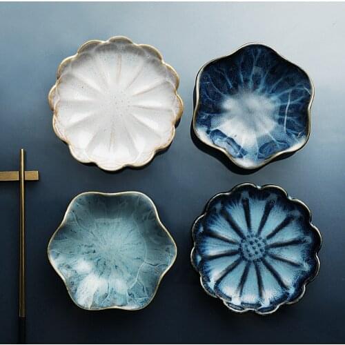 Japanese Petal Ceramic Irregular Cake Plate Kitchen Small Dish for Vinegar Saucer Mustard