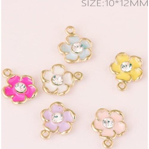Factory Price Rhinestone Core Enamel Flower Charms 120PCs 60PCs/Lot Oil Drop Gold Tone Alloy Floral Bracelet Necklace Pendants