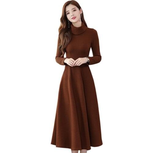 Knitted Dress women 2019 new Autumn and Winter Thick warm sweater Dress fashion Turtleneck Dress Women