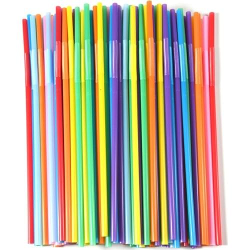 100Pcs Fluorescent Plastic Bendable Beverage Straws Wedding Decor Mixed Colors Party Supplies Disposable straws