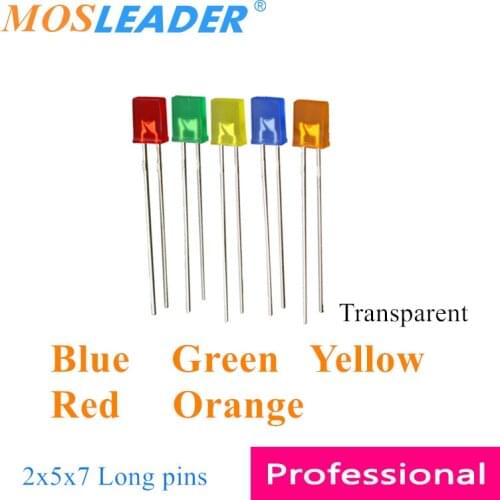 Mosleader 1000pcs 2x5x7 257 Square LED Long pins Blue Green Yellow Red Orange Color turn color Transparent