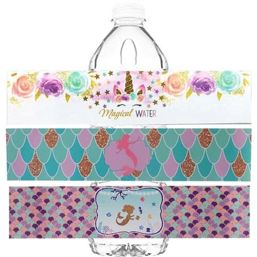 24Pcs Mermaid Party Decor Bottle Wraps Birthday Girl/Boy Water Bottle Label Rainbow Waterproof Stickers Baby Shower Party Favors