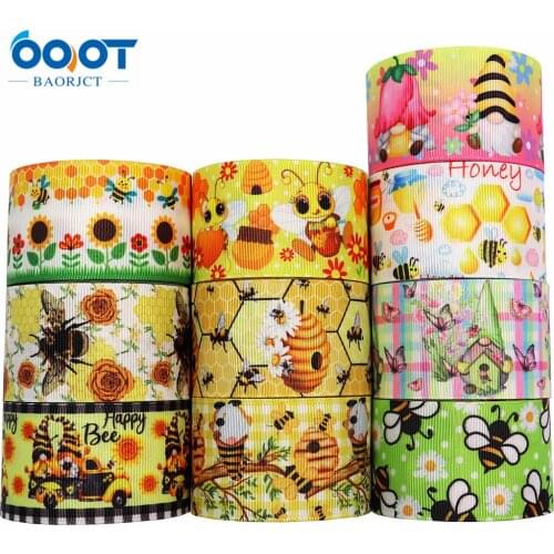 38MM 10Yards M-21413-445 Animal Series Bee Thermal Transfer Printed Grosgrain Ribbons,Bow Cap DIY Party Gift Packaging Materials