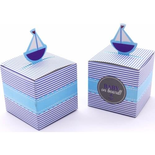 50pcs Baby Shower Candy box My Little Man" bowknot tie and "Baby On Board!" Pop-Up Sailboat Baby candy box Boy Birthday Decorati