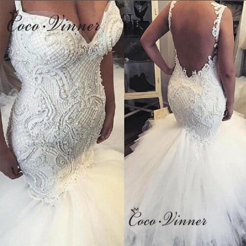 America And Europe Fashion Mermaid Wedding Dresses 2021 Illusion Back Beautiful Appliques Pearls Beading Wedding Dress W0843