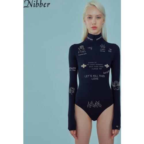Nibber Autumn High Street Casual Turtleneck Long Sleeve Bodysuits For Women 2020 Basic Fashionable Y2K Skinny Bodysuit Female