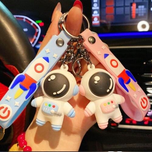 Cartoon Astronaut Keychain Cute Spaceman Couple Keyring For Men Women Soft Glue Pendant Key Chain Anime Bags Car Accessories