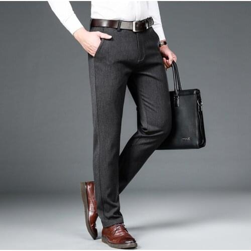 Large Size Winter Stretch Comfortable Mens Classic Trousers Black Dress Office Loose Work Trousers Elegant Mens Clothing Grey
