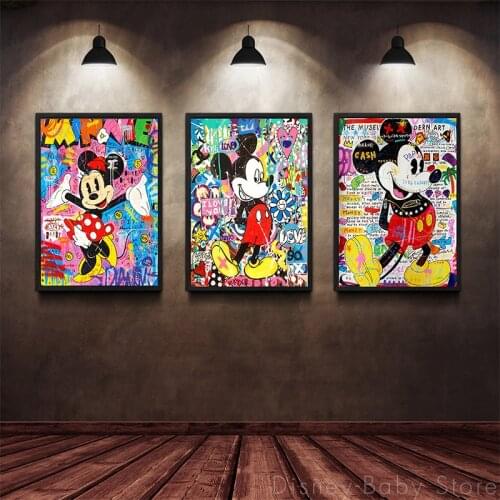 Disney Graffiti Art Mickey Mouse Canvas Painting Posters and Prints Wall Art Prints Pictures For Kids Room Living Room Decor