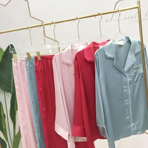 FZSLCYIYI underwear spring / autumn long sleeve & pants womens turn-down satin pajamas sets pizama damska night suits huispak