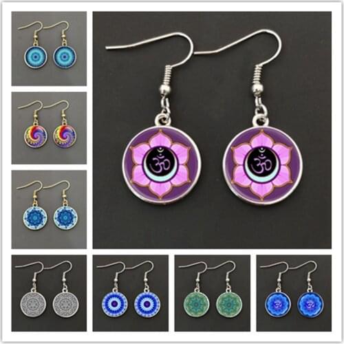 Classic Female Mandala Drop Earrings Retro Novelty Sacred Geometry Bohemian Flower Pendant Earrings Buddhist Jewelry
