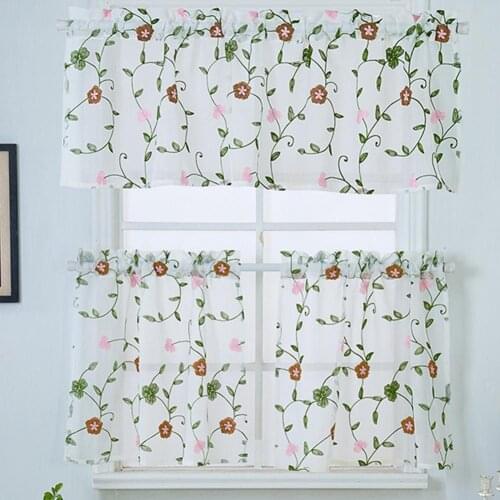 Flower Pattern Through Rod Short Curtain Home Kitchen Cafe Gift Shop Decoration