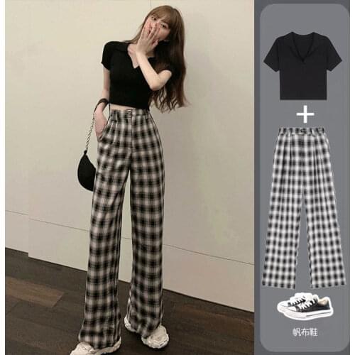 Suit, Female Autumn Korean Style 2020 New Autumn and Winter Two-Piece Short-Height High Student Plaid Pants Ins Fashion