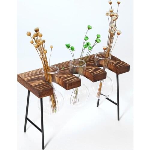 Creative Wooden Frame Vase Hydroponic Plant Transparent Glass Container