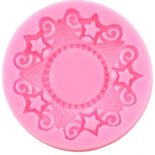 Round Star Frame Silicone Molds Baby Birthday Cupcake Topper Fondant Cake Decorating Tools Candy Clay Chocolate Gumpaste Moulds