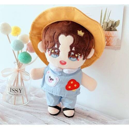 20cm Baby Doll Plush Dolls Clothes Lovely Short sleeve Sun hat ToyS Dolls Accessories for Korea Kpop EXO Idol Dolls Gift
