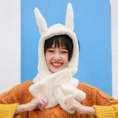 2021 Fashion Cute Rabbit Hat Scarf Winter Skullies Beanies Women Girls Thick Warm Faux Fur Caps Cartoon Funny Hat