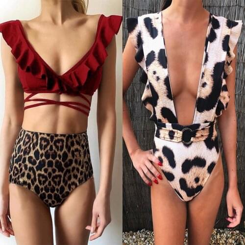 Nacpabi New 2 Pieces Swimsuits 2019 High Waist Bikini Set A whole bathing suit Women Swimwear Leopard Print Brazilian Biquinis