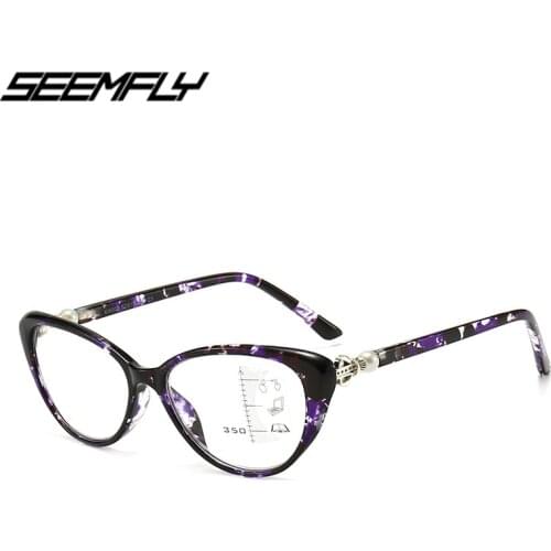 Seemfly Smart Zoom Progressive Reading Glasses Cat Eye Anti Blue Light Presbyopia Hyperopia Multifocal Eyeglasses Female Eyewear