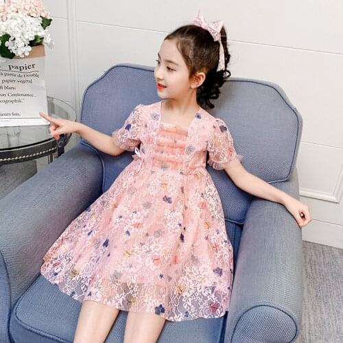 Girls dress 2021 summer new childrens skirt summer short-sleeved gauze skirt princess dress girls clothes