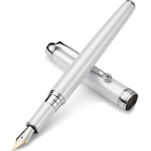 Regal Man-made Diamond Clip Fountain Pen Germany Iridium Medium Nib, Noble White Advanced Business Office Graduation Gift Pen