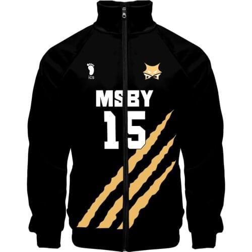 Haikyuu MSBY Black mens Jackal Sweatshirt Harajuku Stand Collar Zipper Fashion Japan Highstreet Trend Casual Anime boys Jacket