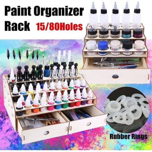 3 Layers Wooden Pigment Bottle Drawer Drawing Storage Organizer Color Paint Ink Brush Stand Rack Modular Holder 15/80 Holes