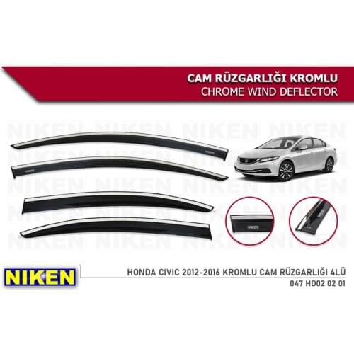 Honda Civic Wind Deflector with Chrome Rain Window Visors 2012 2013 2014 2015 2016 4 pcs Car Auto Accessory Windshield Frame