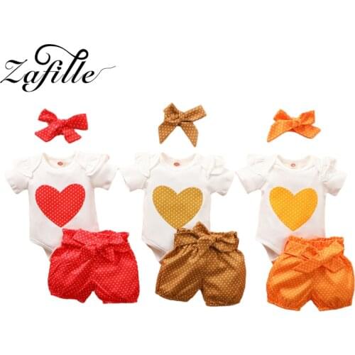 ZAFILLE Polka Dots Baby First Newborn Clothes Sets Red Heart Printed Toddler Girl Outfits Summer Clothes For Baby Girl Sets
