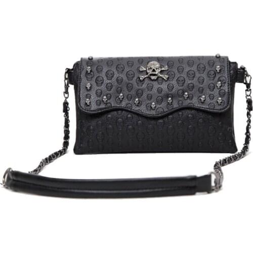 JIEROTYX Fashion Women PU Leather Skull Handbag Shoulder Bag Woman 2020 New Sexy Chains Female Bag Black Skeleton Rivet Good