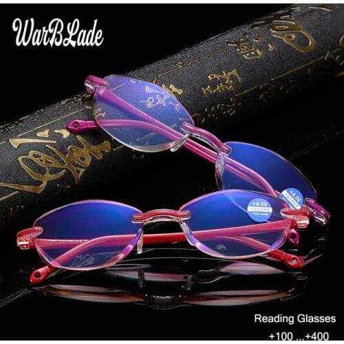 WarBLade Womens Reading Glasses Ultralight Rimless Eyewear Anti-Blu-Ray Presbyopic Eyeglasses +1.0 +1.5 +2.0 +2.5 +3.0 +3.5+4.0
