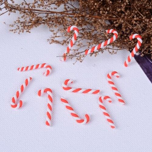 10Pcs Cute Kawaii Resin Flatback Cabochons Scrapbooking Home Christmas Decoration Clay Christmas Red White Candy Cane Craft