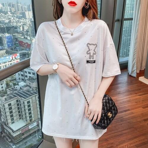 2021 Fashion New O collar Tops Loose Women Casual Short Sleeve Tees Summer Woman Hot drilling Cartoou T-shirt y2k tops