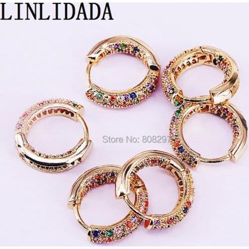 5Pairs Paved multi color rainbow cz gold fashion gorgeous Hoop Earrings women lady gift colorful earring