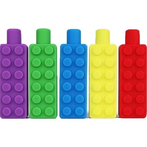 5Pcs Chewable Pencil Topper Bite Silicone Teether Colorful Pencil Cap Sensory Toy For Kids Children Autism ADHD Chew Teether