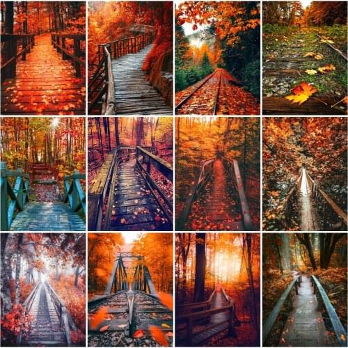 AZQSD Diamond Painting Bridge Autumn Cross Stitch Diamond Embroidery Landscape Mosaic Handicraft Rhinestones Home Decor Gift