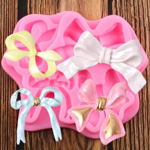 Bow Silicone Molds Baby Birthday Bowknot Cupcake Topper Fondant Cake Decorating Tools Chocolate Candy Polymer Clay Moulds