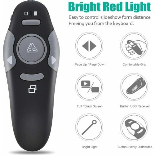 USB Wireless Presenter 2.4GHz Powerpoint Clicker Presentation Remote Control Pen PPT with Red Light Remote Control USB Receiver
