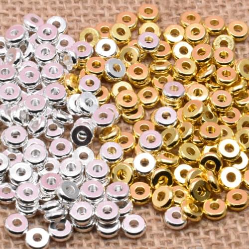 Yanqi AAA 4 6 8mm Spacer Metal Copper beads Gold Flat Round Loose beads for Jewelry Bracelet Necklace making DIY Hole-1.7mm