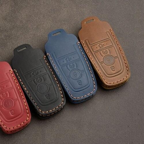 Leather Car Key Case Cover For Ford Focus Edge Explorer 5 Mondeo Mk4 Escort Trurus TITANIUM Mustang Ranger Accessory Key Cover