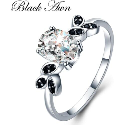 Black Awn Fashion Rings For Women Classic 925 Sterling Silver Fine Jewelry Oval Bague for Women Wedding Ring Bijoux CC034