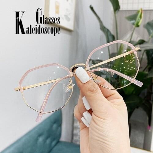 Classic Anti Blue Light Eyeglasses Women Men Polygon Glasses Frame Computer Eyewear Metal Half Frames Clear Lens Spectacles