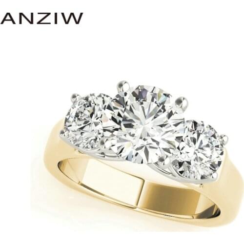 ANZIW 925 Sterling Silver Princess Wedding Engagement Rings Three Stones1ct Rings Round Cut Bridal Rings Girls Party Accessaries