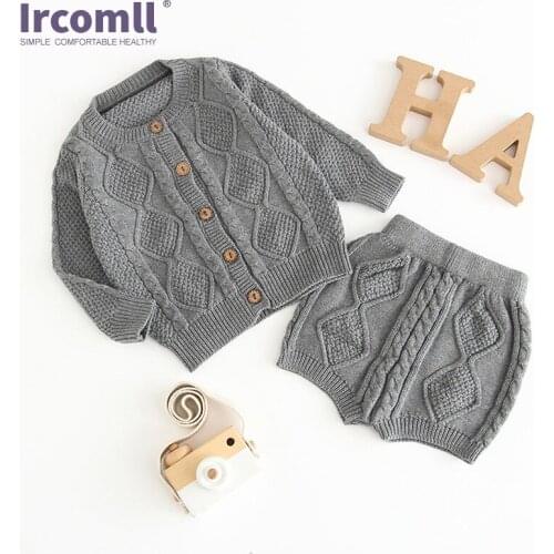 Ircomll 2020 New Toddler Girl Clothes Sets Soft Cotton Knitting Sweater Girl Clothes Cardigan Top + Short Infant Baby Clothing