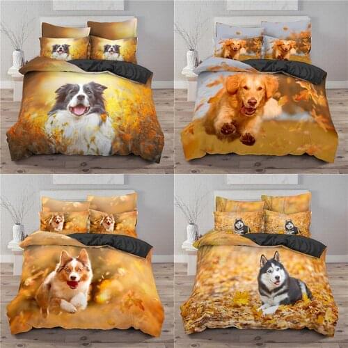 Luxury 3D Pet Dog Print 2/3Pcs Bedding Sets Comfortable Animal Duvet Cover Pillowcase Home Textile Queen and King EU/US/AU Size