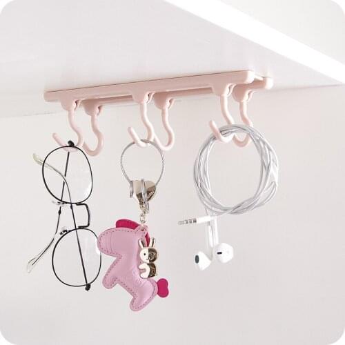 Kitchen Cabinet Multi-Function Storage Hook Modern Home Wardrobe Finishing Storage Rack No Trace Paste Nail-Free Hook 6 Hook